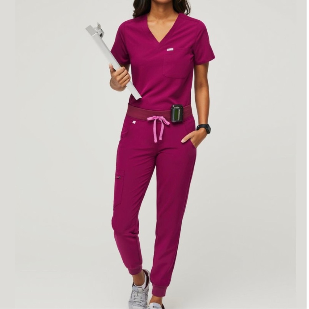 Figs DarkMagenta Set Catarina Scrub Top XS and Zamora Jogger Pants SP - NWT